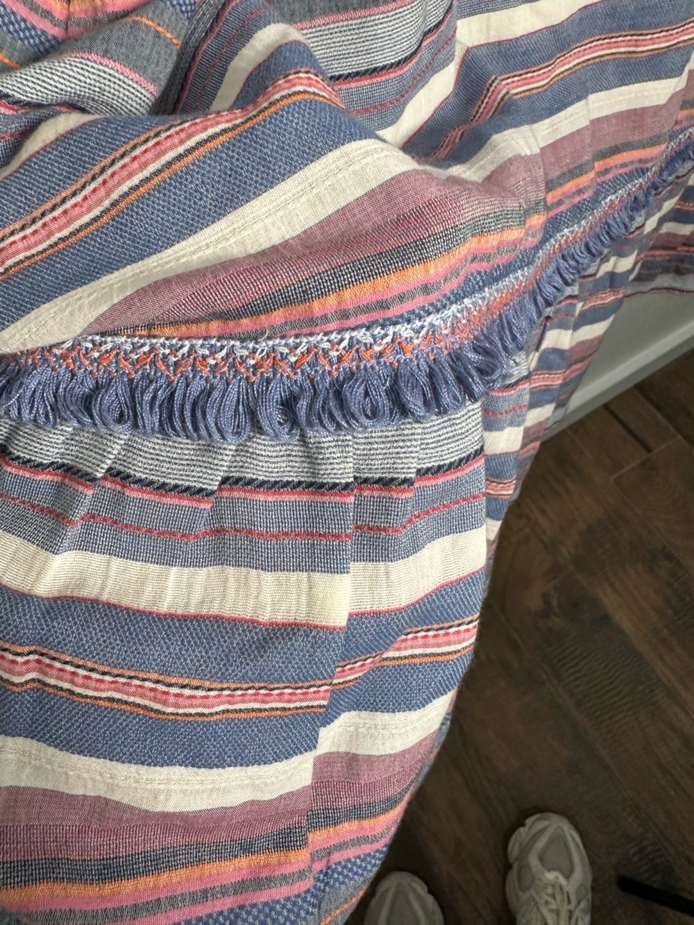 Parker Boho Dress Womens Medium Striped Tassel Ruffle Mini Dress Cotton - Picture 5 of 6